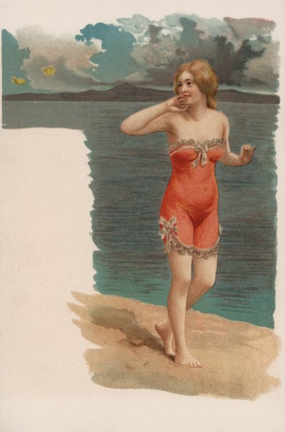Pretty Girl in Bathing Costume Walking on the Sand by European School