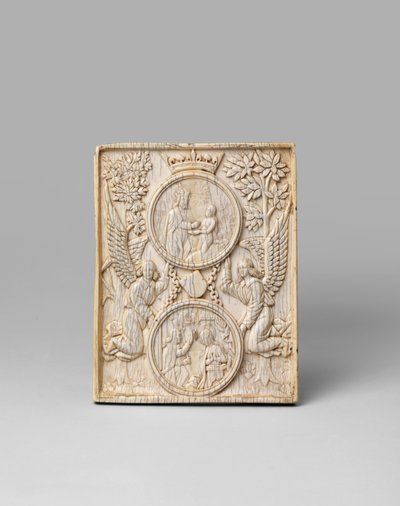 The Creation of Eve and the Annunciation on a single panel, in the Gothic style, 19th century by European School