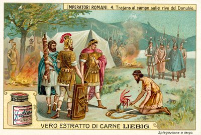 The Roman Emperor Trajan camped on the banks of the Danube by European School