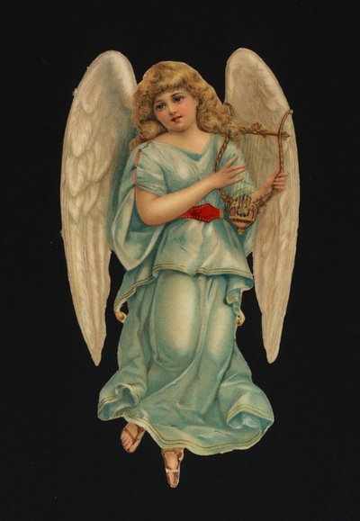 Victorian Scraps: Angel Playing a Harp by European School