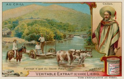 View of a Horseman and Ox Cart Fording the River Maipo and the Portrait of a Chilean Man by European School