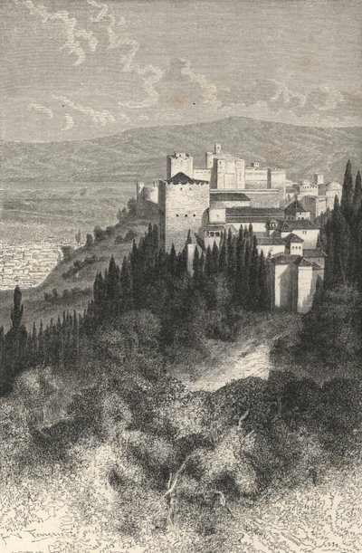 Exterior View of the Alhambra (engraving) by European School