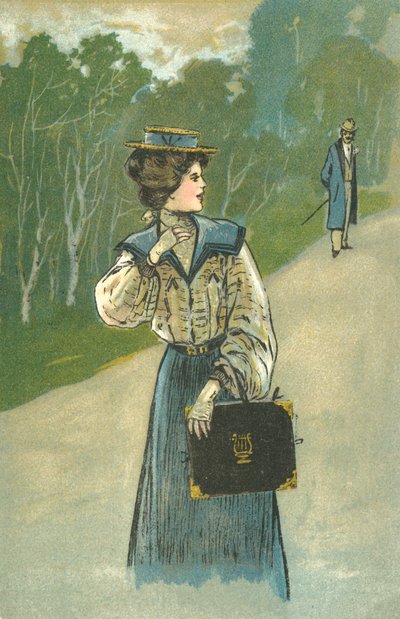 Woman in the Woods Being Watched by a Man by European School
