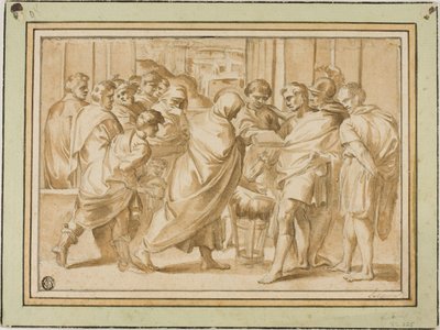 Scene from Roman History, with Draped Figure Presenting Book to Ruler by Eustache Le Sueur