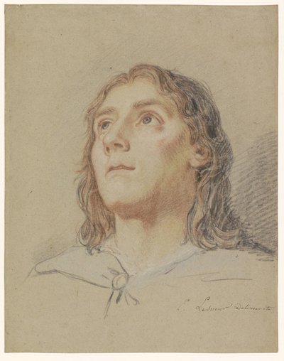 Head of a Youth Looking Up with Long Hair by Eustache Lesueur