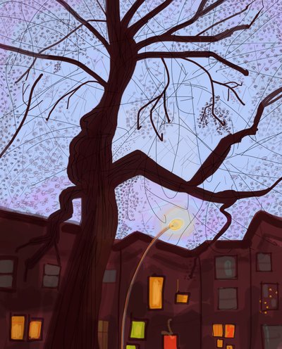Brooklyn Brownstone Street At Dusk by Evan Sklar