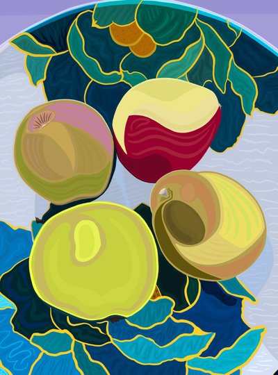 Four Seckel Pears in Bowl by Evan Sklar