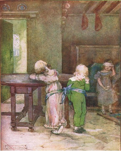 She Took His Blue Pocket Handkerchief and Tied Lucy and Henry to the Table (from the story An Unhappy Day), Illustration from A Staircase of Stories Published by Thomas Nelson & Sons Ltd 1940s by Evelyn Beale
