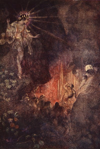 Uzuma awakens the curiosity of Ama-terasu, illustration from 