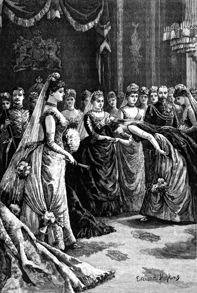 Queen Victoria Greets Guests in a Drawing-Room in Buckingham Palace by Everard Hopkins