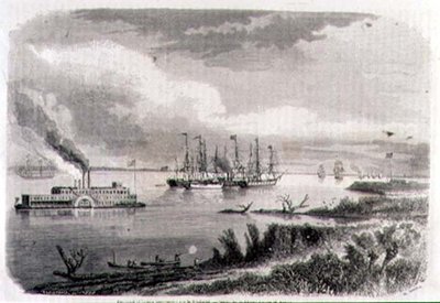 A Steamer and a Tug Boat on the Mississippi, Engraved by Stephane Pannemaker (1847-1930) by Evremond de (after) Berard