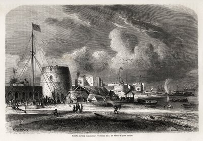 Port of the city of Zanzibar (present-day Tanzania), drawing by Evremond de Berard (1824-1881), to illustrate Captain Burton