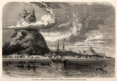 Rade and peak of the island of Borabora (drawing by Evremond Auguste de Berard, to illustrate the journey of a naturalist in the Galapagos archipelago and the coral islands, in 1858 by Charles Darwin) by Evremond de (after) Berard
