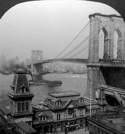 Brooklyn Bridge, New York, USA by Excelsior Stereoscopic Tours