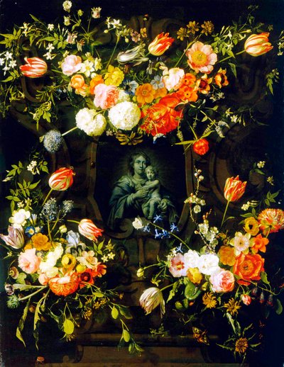 Madonna Surrounded by Flowers by Eykens or Ijkens Ykens