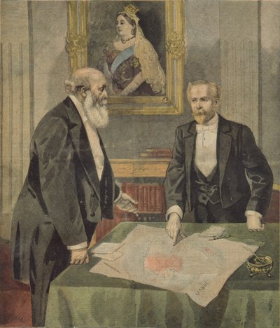 Anglo-French Convention signed in London by Paul Cambon and Lord Salisbury, from Le Petit Journal by F.L. and Tofani, Oswaldo Meaulle