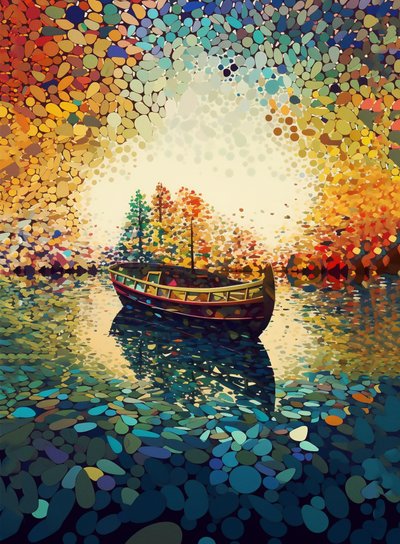 A boat on a lake kaleidoscopic, kaleidoscope art by F. Abderrahim
