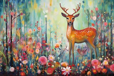 A Deer in Nature and Flowers by F. Abderrahim