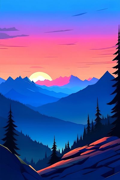 Landscape of Sunset and Mountain Peaks by F. Abderrahim