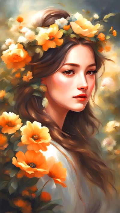 Woman Decorated with Flowers in a Beautiful Landscape by F. Abderrahim
