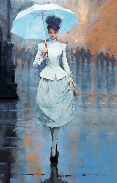 A young woman stands on the street holding an umbrella by F. Abderrahim