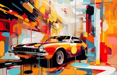 Abstract Old American Car Painting, Young Adult Room Decor, Wall Art Prints by F. Abderrahim