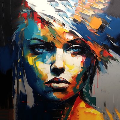 Abstract Beautiful Girls Painting with Blue Eyes by F. Abderrahim