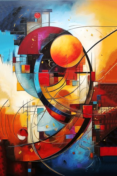 Abstract Geometric Oil Painting by F. Abderrahim