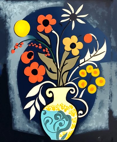 Abstract Impressionist Painting Flowers in a Vase by F. Abderrahim