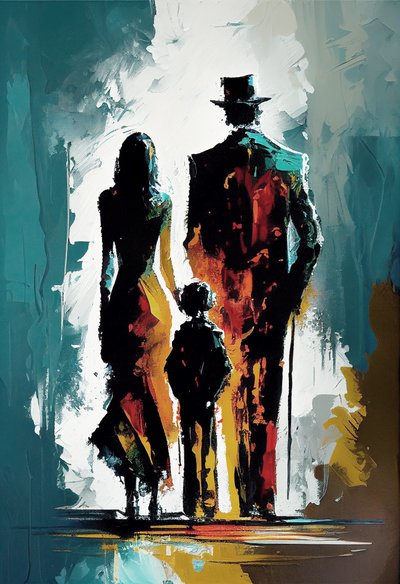 Abstract Impressionist Painting of a Family Walking in the Street by F. Abderrahim