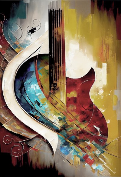 Abstract Music Oil Painting: Guitar by F. Abderrahim