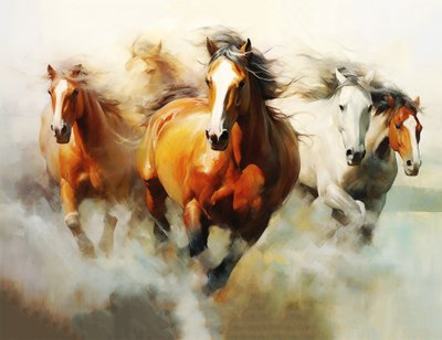 Abstract painting of beautiful horses, impressionist by F. Abderrahim