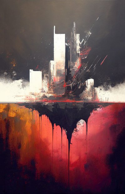 Abstract Red Painting, Thick Brush Strokes by F. Abderrahim