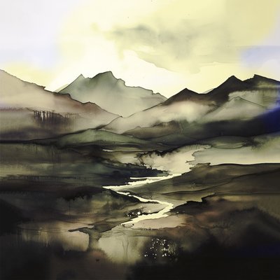 Abstract Watercolor Landscape Dark Purple & Blue | Canvas Prints by F. Abderrahim