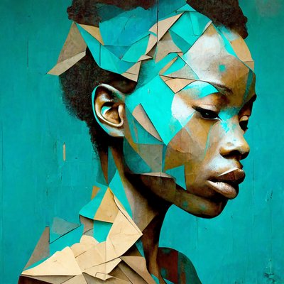 African Girl Portrait, Triangles Effect Painting by F. Abderrahim