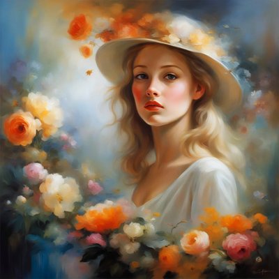 Beautiful Woman in Landscape and Flowers by F. Abderrahim