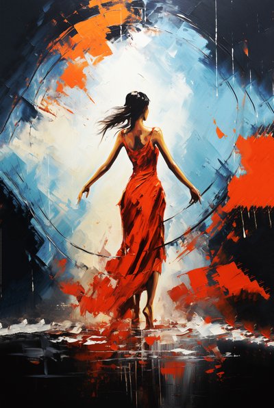Beautiful dancing girl painting, back view by F. Abderrahim