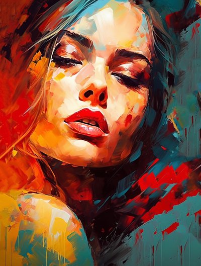 Beautiful female portrait, acrylic abstract painting by F. Abderrahim