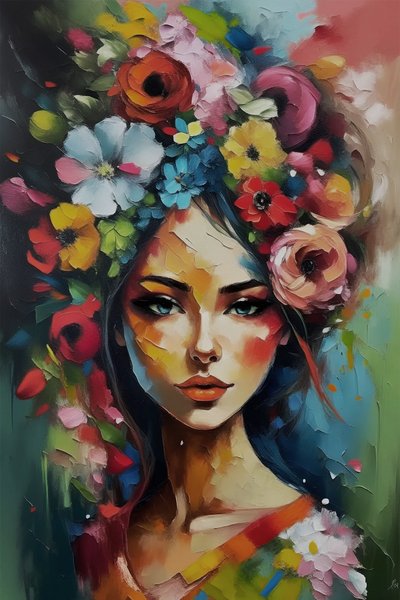 Beautiful Girl Surrounded by Flowers by F. Abderrahim