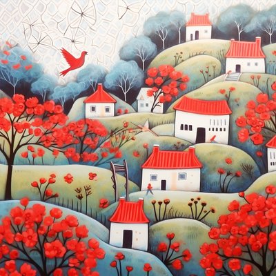 Beautiful Houses in a Red & Purple Landscape by F. Abderrahim
