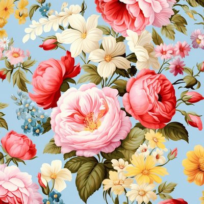 Beautiful pink floral botanical motif pattern, bright colors by F. Abderrahim