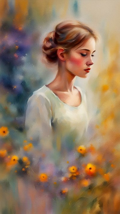 Beautiful Young Woman and Flowers by F. Abderrahim