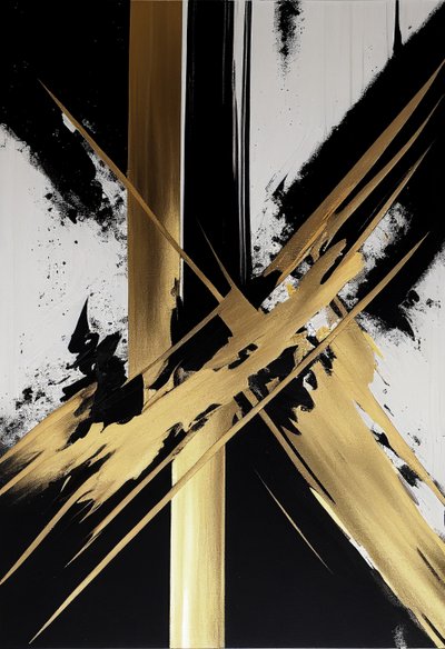 Contemporary Gold Black Painting by F. Abderrahim