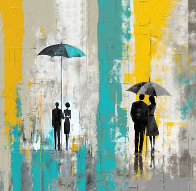 Romantic rainy day, couple in love under umbrella by F. Abderrahim