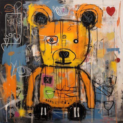 Decor Cute Bear Abstract Painting, Jean Michel Basquiat Style by F. Abderrahim