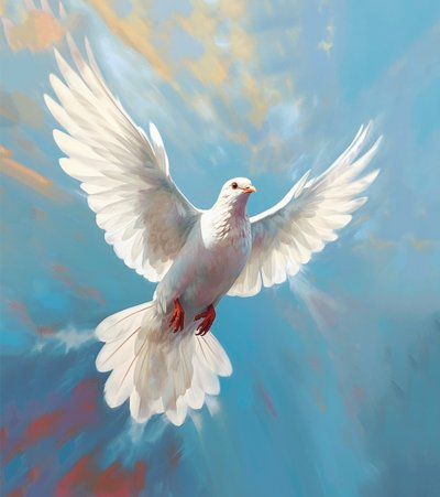 Dove in Flight, Peace Symbol Bird, Minimalist Oil Painting, Wall Art Print by F. Abderrahim
