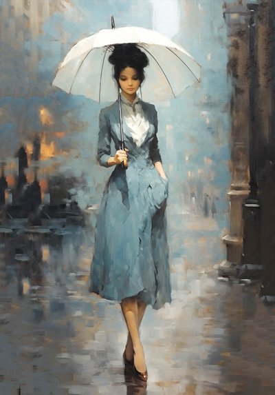 Elegant French Lady Walking the Streets of Paris by F. Abderrahim