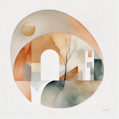 Fine Art Abstract Composition Watercolor Sketch by F. Abderrahim