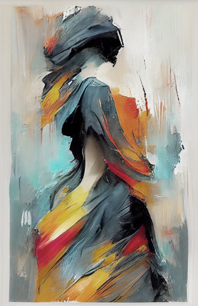 Girl Dancing, Abstract Expressionist Oil Painting by F. Abderrahim