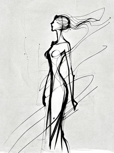 Girls Silhouette Line Drawing, Minimalist by F. Abderrahim